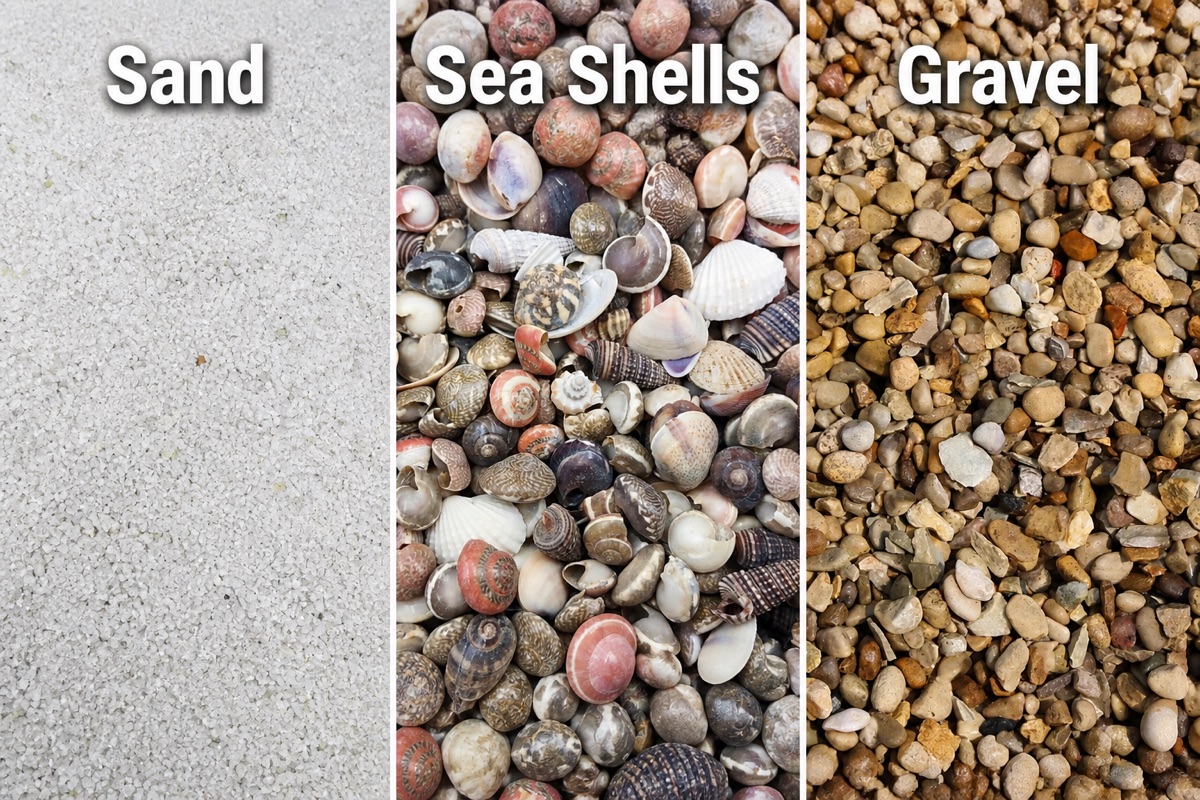 Bases to choose from: gravel, sand, or seashells